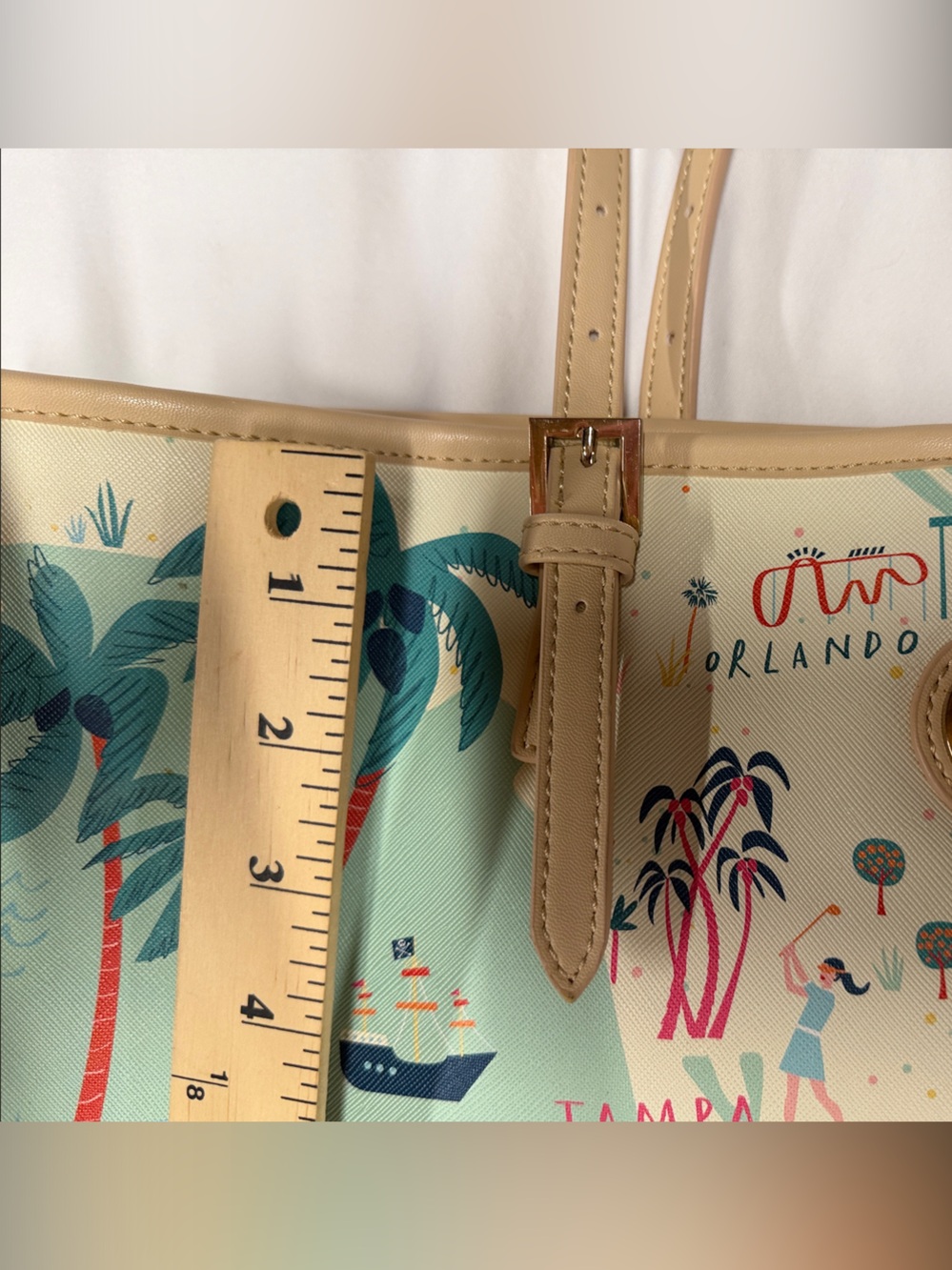 Spartina 449 Aqua Florida Map Tote with Tan Straps- Excellent condition - Picture 6 of 15